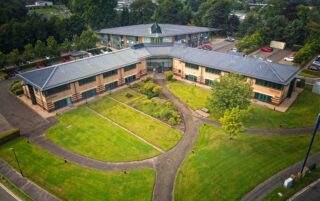 View from above of Symbiosis Pharmaceutical Services building situated in the Stirling University Innovation Park