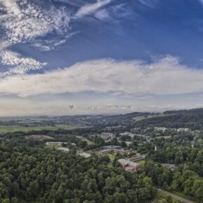 Drone view of Forth Valley, Stirling, Scotland, location of Symbiosis Pharma